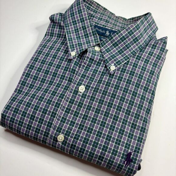 Ralph Lauren Men's XL Custom Fit Green Plaid Long Sleeve Button Down Shirt - Picture 2 of 7